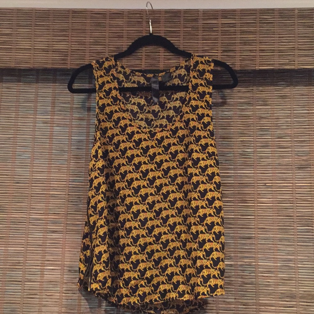 Sleeveless Black and Yellow Printed Womens Blouse